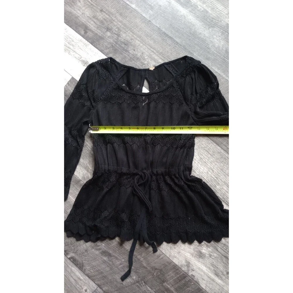 Free People Women's XS Black Long Sleeve Blouse With Lace Like Panals